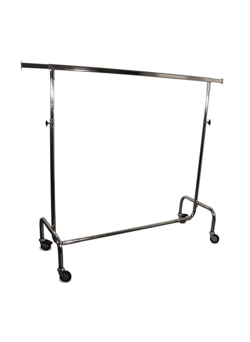 Portable single-rod height adjustable clothes rack with lockable wheels, rolling garment - Image 1