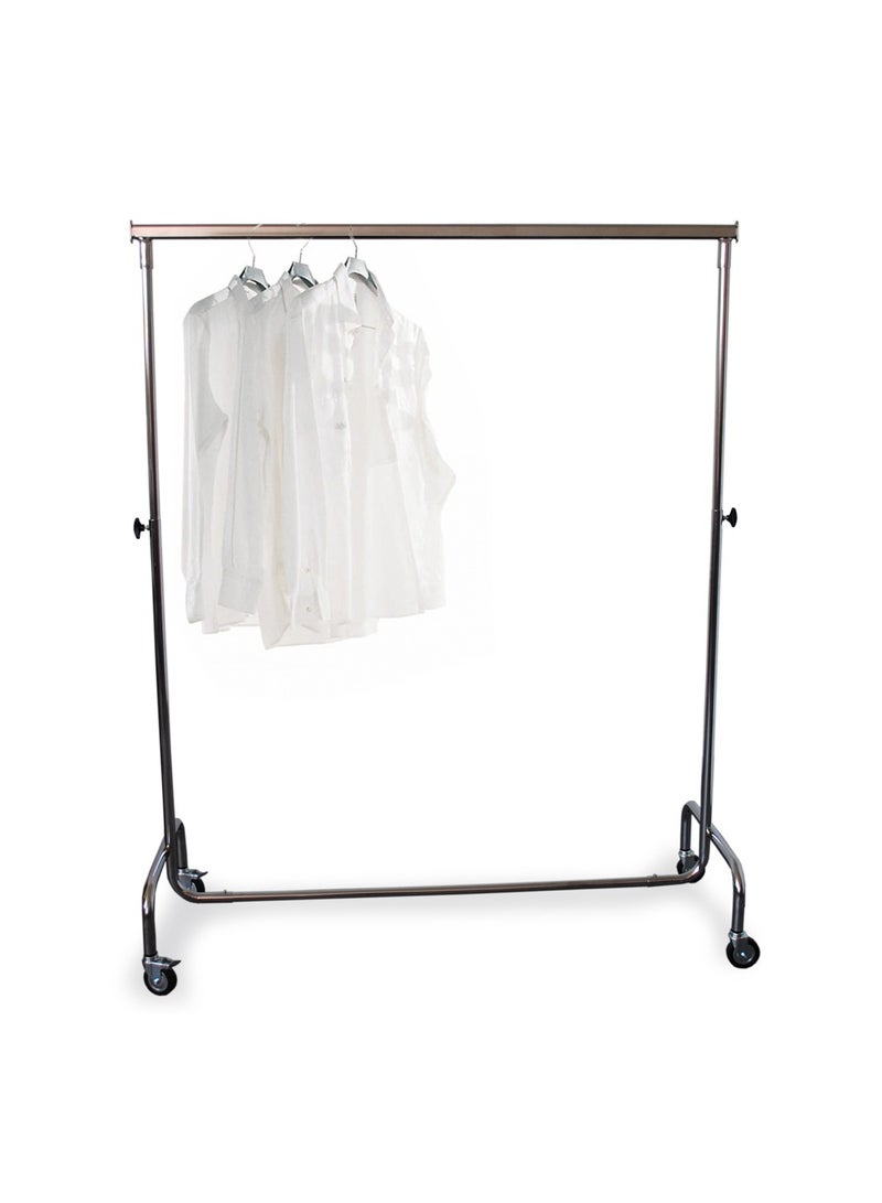 Portable single-rod height adjustable clothes rack with lockable wheels, rolling garment - Image 2