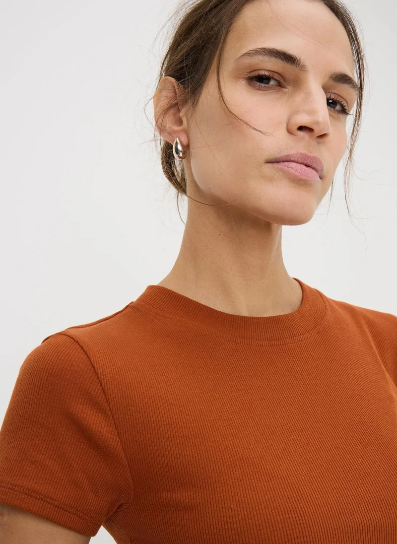 Matalan Brown Terracotta Ruched Side Ribbed T-Shirt for Women | Best Price UAE