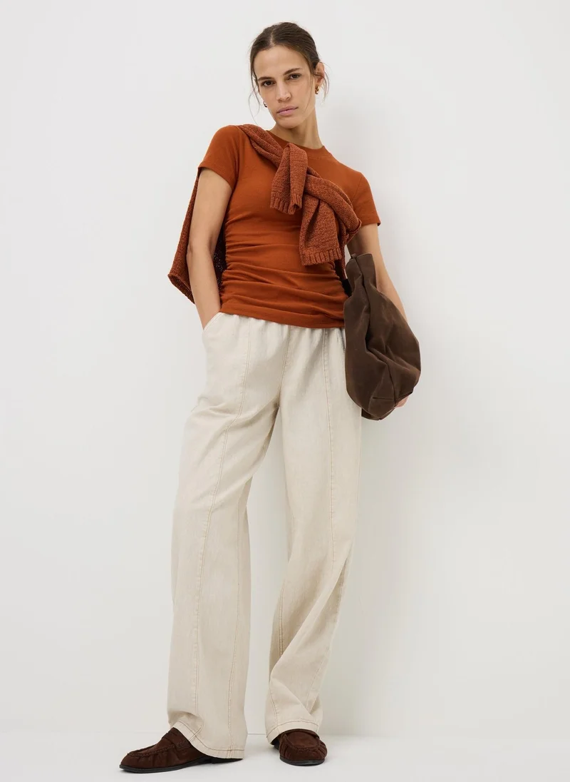 Terracotta Ruched Side Ribbed T-Shirt