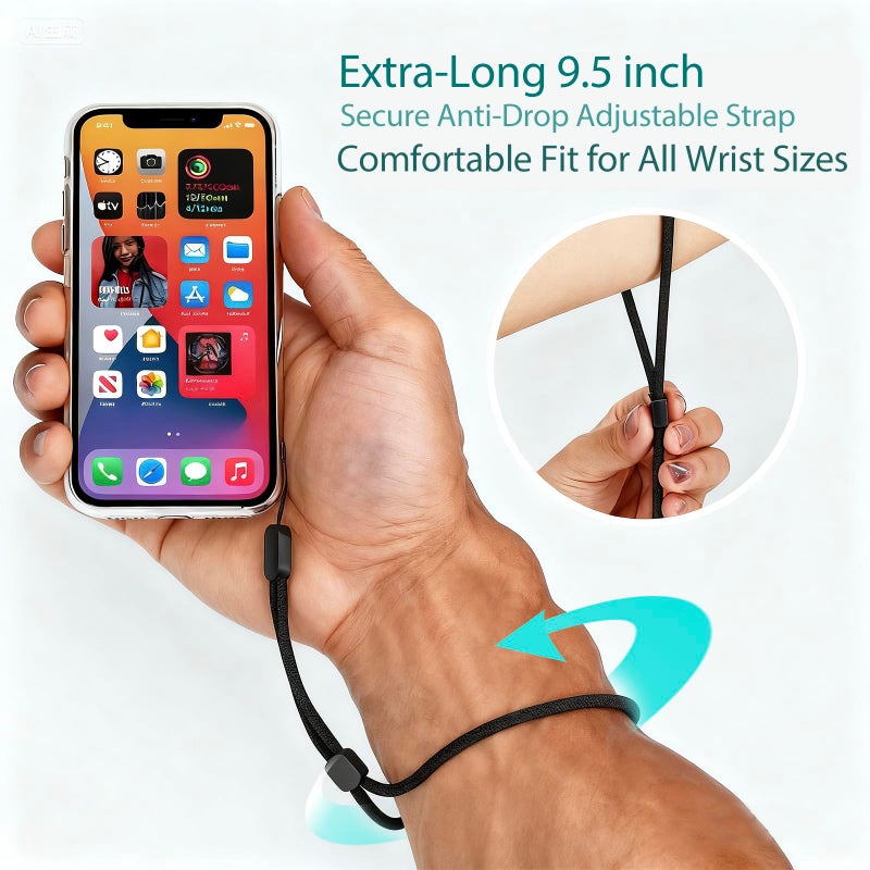 Hukado Hand Wrist Strap Lanyard, 6 Pack 9.5inch Adjustable Nylon Wristlet Straps Keychain String for Cell Phone Case Holder, AirPods Pro 2 2022, Camera, Key, GoPro, USB Drive, Ski Glove(Black) - Image 2