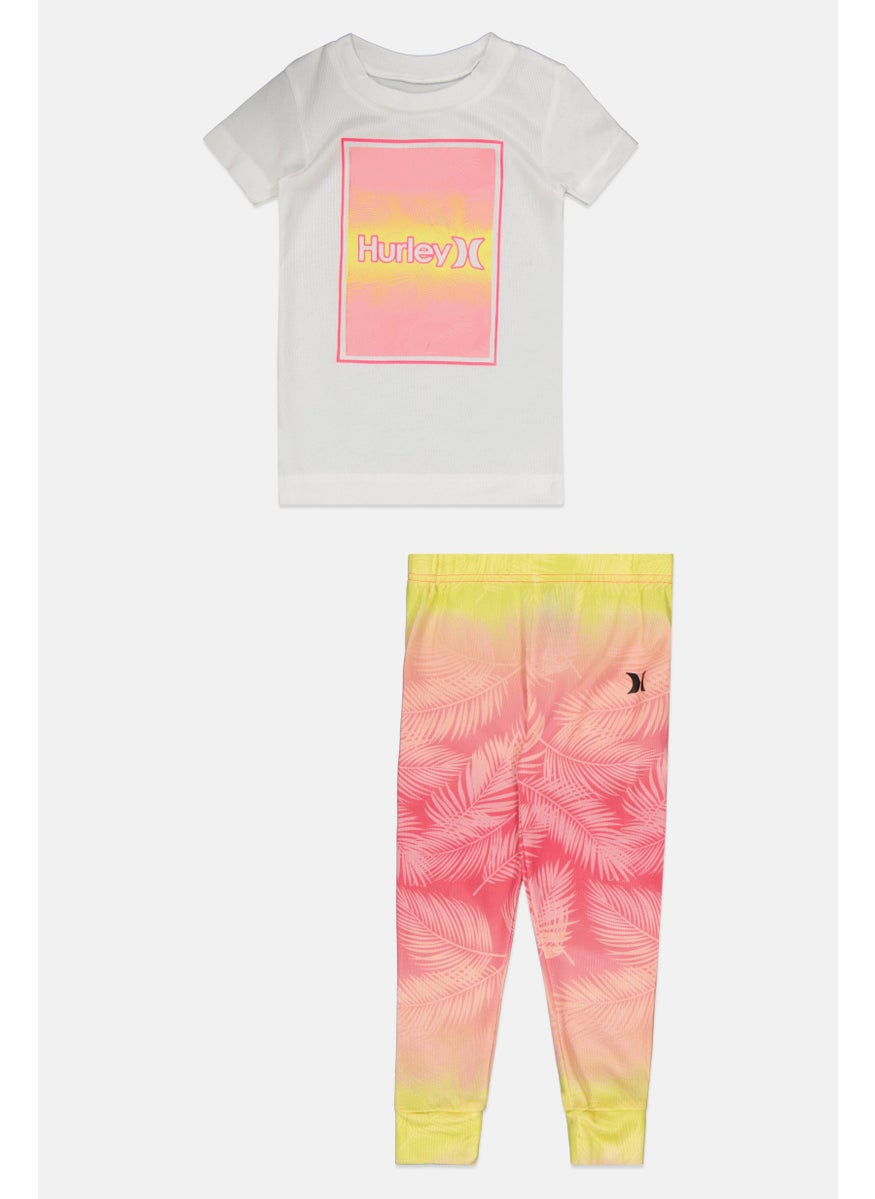 Hurley Toddlers Girl 2 Pieces Brand Logo Top And Bottom Set, Pink Combo  - Image 1