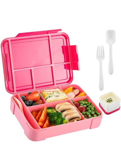 Bento Box, Lunch Box for Kids, Leak-Proof Lunch Box Container with 5 Compartment and Utensils Pink 23x17x4.8 cm 1330ML PP