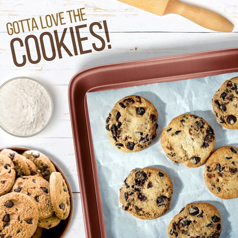 NutriChef 2-Piece Nonstick Cookie Sheets for Baking - Premium Medium & Large Size Baking Sheet Set - Thick Carbon Steel Bakeware Trays - Dishwasher Safe, Rose Gold - Image 5