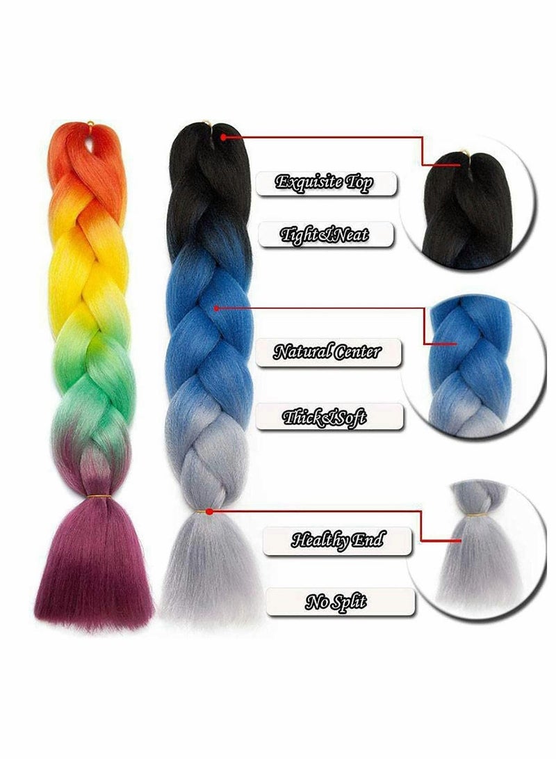 Excefore شعر صناعي للتضفير، ضفائر ضخمة، تمديد ضفائر أفريقية كروشيه ملتوية، مقاوم للحرارة 24 بوصة، 3 قطع (أسود إلى أزرق نقي إلى وردي فاتح) - Image 3