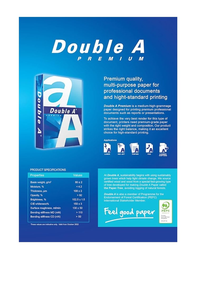 AKDC Double A - Printer Copy Paper, Size A4, GSM 80, 500 Pages Ream (Bundle of 5 Reams - Image 2