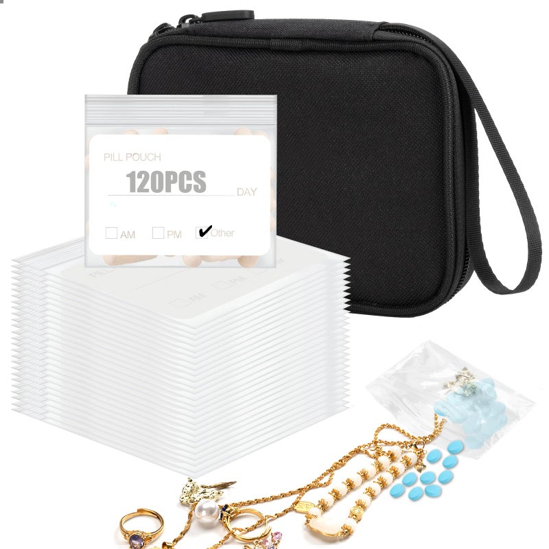 Yewltvep Pill Pouch Bags for Travel with Medicine Bag, Pack of 120 BPA Free 3 x 2.75 inch Reusable Pill Bag for Medicine with Write on Label Clear Ziplock Seal Daily AM PM Pill Baggies for Medicine Organizer - Image 1