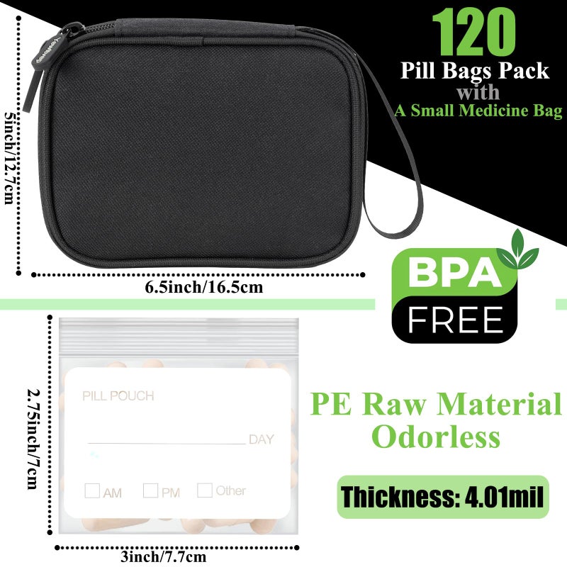 Yewltvep Pill Pouch Bags for Travel with Medicine Bag, Pack of 120 BPA Free 3 x 2.75 inch Reusable Pill Bag for Medicine with Write on Label Clear Ziplock Seal Daily AM PM Pill Baggies for Medicine Organizer - Image 2