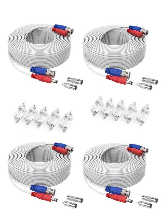 SANNCE 4-Pack 100ft BNC Video and Power Security Camera Cable with BNC Connectors and RCA Adapters For CCTV Camera System (White) - Image 1