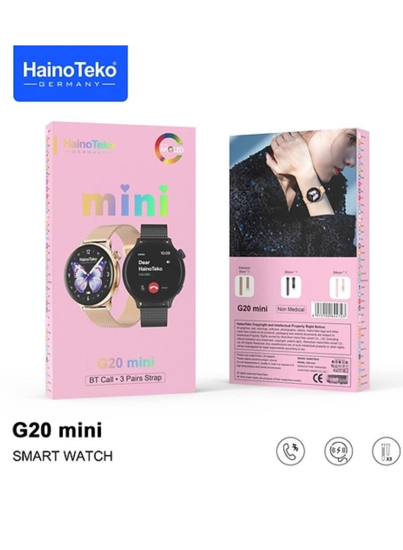 Haino Teko G20 Mini Smart Watch Real AMOLED Display with 3 Pairs of Straps for Women - Image 3