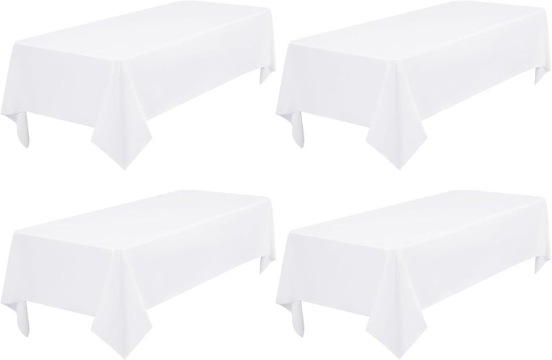 FXKS 4 Pack White Polyester Tablecloth 60 x 102 inch Rectangle Table Cloth for 6 Feet Rectangle Tables,Stain and Wrinkle Resistant Washable Polyester Table Cover for Wedding Parties Banquet Kitchen - Image 1