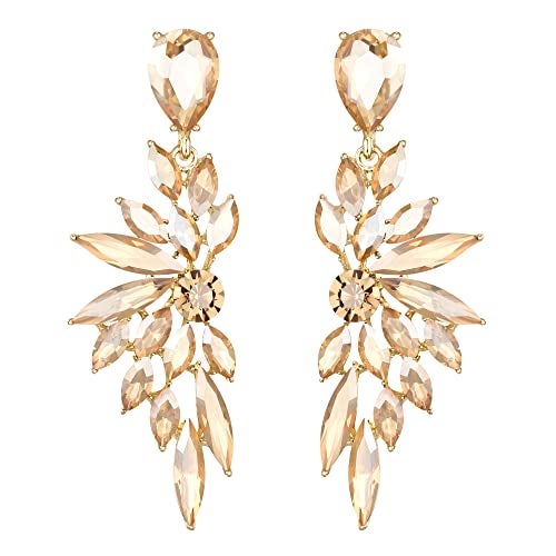 BriLove Women's Wedding Bridal Crystal Teardrop Multi Marquise Cluster Bling Dangle Earrings Champagne - Image 1