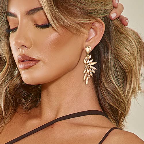 BriLove Women's Wedding Bridal Crystal Teardrop Multi Marquise Cluster Bling Dangle Earrings Champagne - Image 2