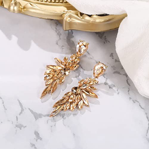 BriLove Women's Wedding Bridal Crystal Teardrop Multi Marquise Cluster Bling Dangle Earrings Champagne - Image 5