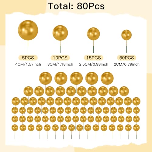 NACHLYNN 80 Pcs Cake Balls Decorations Mini Balloon Cake Topper Balls Foam Cupcake Toppers Balls for Cake Decorating Birthday Parties Weddings Anniversary Gold - Image 5