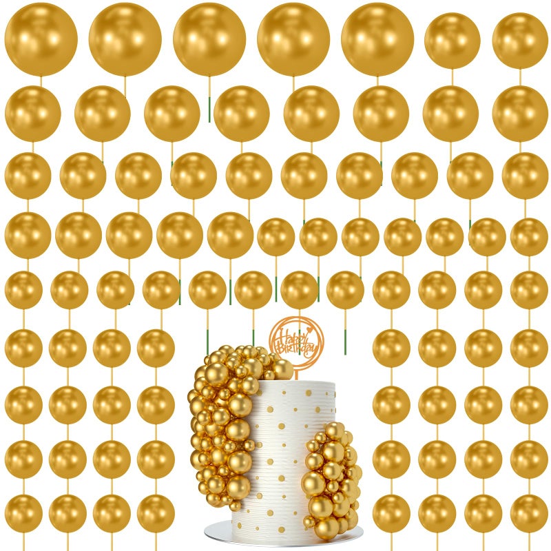 NACHLYNN 80 Pcs Cake Balls Decorations Mini Balloon Cake Topper Balls Foam Cupcake Toppers Balls for Cake Decorating Birthday Parties Weddings Anniversary Gold - Image 3