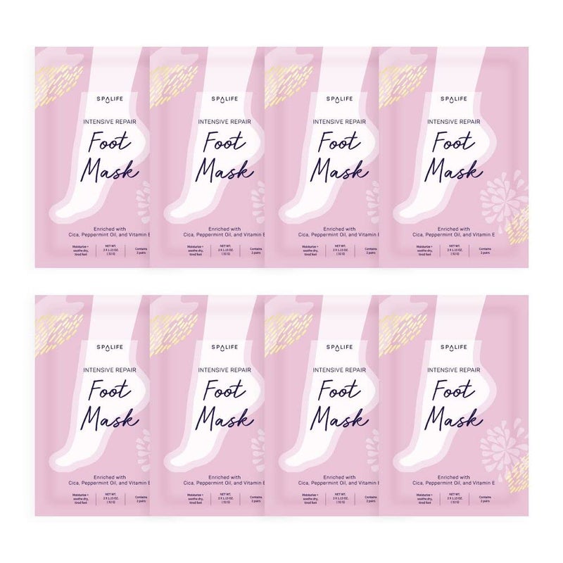 SpaLife Intensive Repair Soothing Foot Masks Enriched with Cica, Peppermint Oil, and Vitamin E (8 PACK) - Image 1