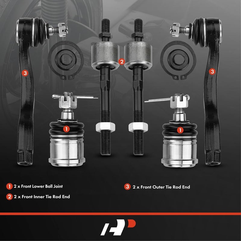 A-Premium 6Pcs Suspension Kit Inner Outer Tie Rod End Ball Joint for Honda Civic CRX 1988-1991 - Image 2