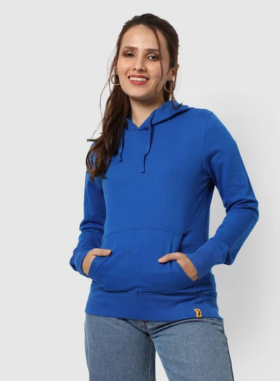 Campus Sutra Women's Electric Blue Regular Pullover Hoodie