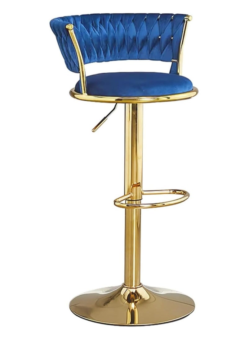 DubaiGallery كراسي بار منسوجة بارتفاع عداد مع ظهر منخفض، كراسي بار دوارة ذهبية لجزيرة المطبخ، بار حانة - Image 1