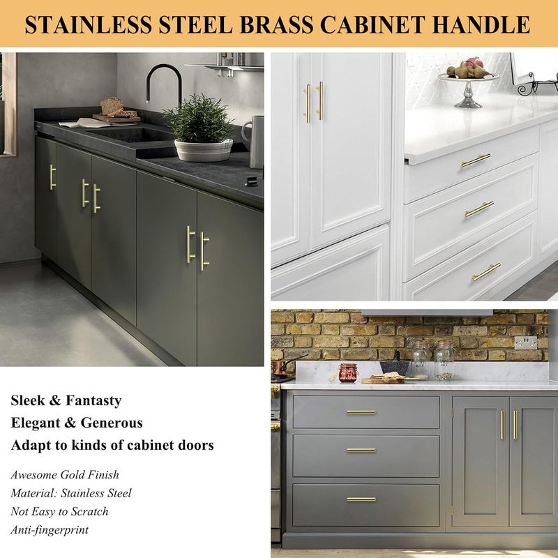Plustool 60Pack Gold Cabinet Handles 3 Inch Hole Center-Brushed Brass Cabinet Pulls Gold Dresser Drawer Pulls -Stainless Steel Door Hardware for Kitchen Bathroom Bedroom 5 Inch Length - Image 5