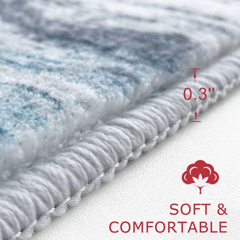 KOZYFLY Round Washable Rugs 6Ft Modern Abstract Ombre Area Rug for Bedroom  Washable Circle Rug Non-Slip Soft Striped Living Room Area Rug  Print Distressed Teal Blue Carpet for Laundry Nursery - Image 2