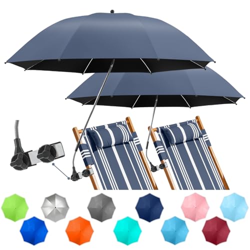 NBtoUS 2 PACK Chair Umbrella with Clamp 360 Adjustable Umbrella for Chair UPF50 for Beach Patio Camping Golf CartsIron Gray Chair Not Included - Image 1