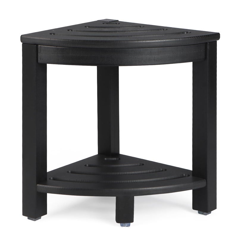 Apolimi HDPE Corner Shower StoolShower Bench Seat with Storage Shelf for Shaving Legs Plastic Spa Bath Step Foot Rest for Bathroom Small Place Black