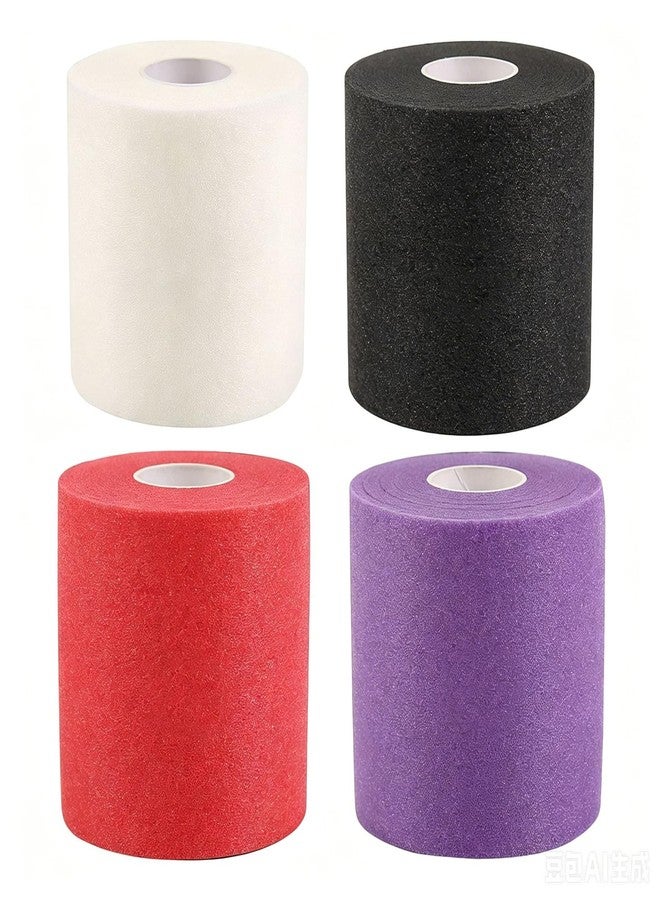 Aeenioy Pre Wrap Athletic Tape, 4 Rolls Cushion Wrap for Badminton Grip, Multi-Sport Protection Tape for Racquet Grip Comfort, White Black Purple Red Colors 7cm x 10m Sponge Material Rolls - Image 1