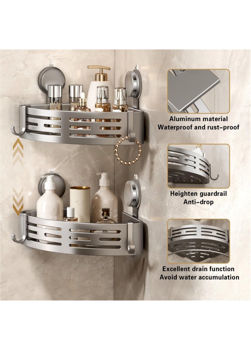 XiuWoo Double Bathroom Triangle Shelf, Suction Cup Corner Shower Caddy Wall, No Drilling Metal with 4 Hooks Wall Mounted for Bathroom and Kitchen, Bathroom Accessory, Bathroom Storage Rack  - Image 4