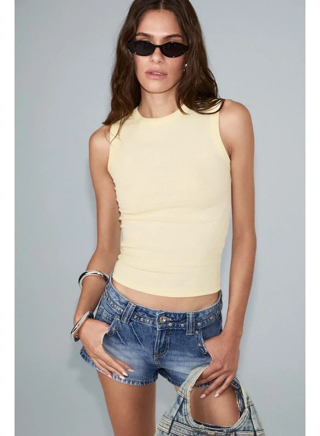 Ethiquet PETALY Women's Soft and Stretchable Fabric Organic Cotton Yellow Tank Top with Round Collar.