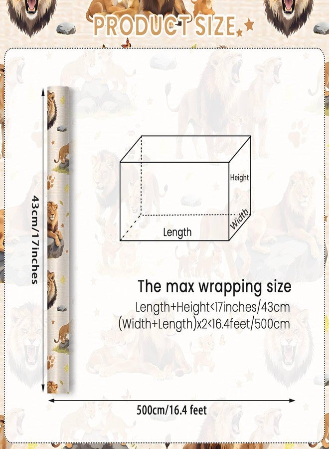 Pineraap Lion Wrapping Paper Roll, 17In x 16.4Ft - Mini Roll - African Wildlife Lions Gift Wrap Paper with Paw Print Design for Kids Birthday, Baby Shower, Jungle Theme Party, Safari Enthusiast - Image 2