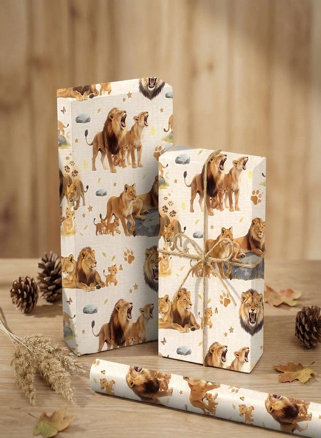 Pineraap Lion Wrapping Paper Roll, 17In x 16.4Ft - Mini Roll - African Wildlife Lions Gift Wrap Paper with Paw Print Design for Kids Birthday, Baby Shower, Jungle Theme Party, Safari Enthusiast - Image 3