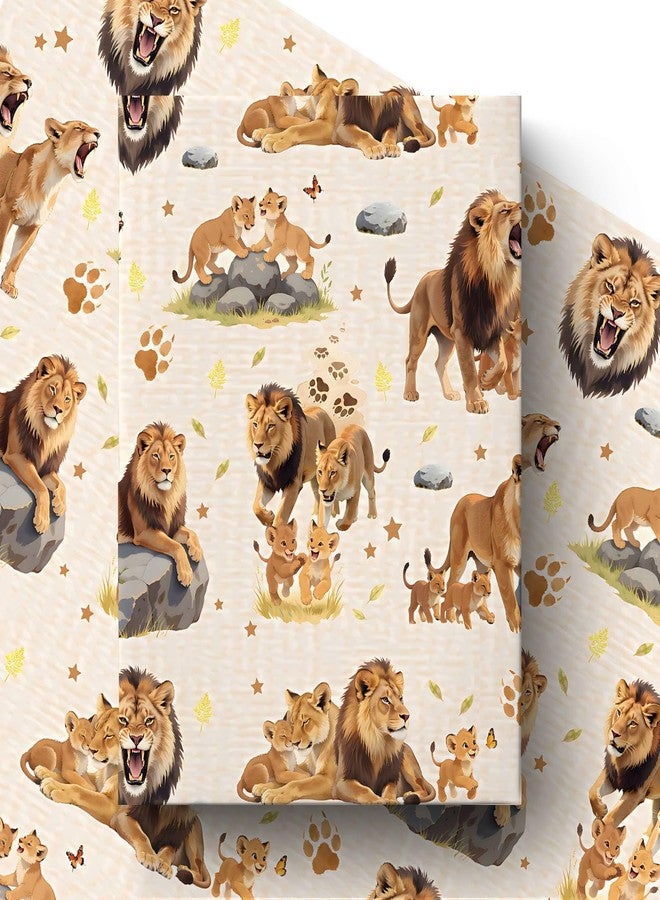 Pineraap Lion Wrapping Paper Roll, 17In x 16.4Ft - Mini Roll - African Wildlife Lions Gift Wrap Paper with Paw Print Design for Kids Birthday, Baby Shower, Jungle Theme Party, Safari Enthusiast - Image 1