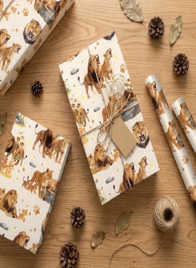 Pineraap Lion Wrapping Paper Roll, 17In x 16.4Ft - Mini Roll - African Wildlife Lions Gift Wrap Paper with Paw Print Design for Kids Birthday, Baby Shower, Jungle Theme Party, Safari Enthusiast - Image 4
