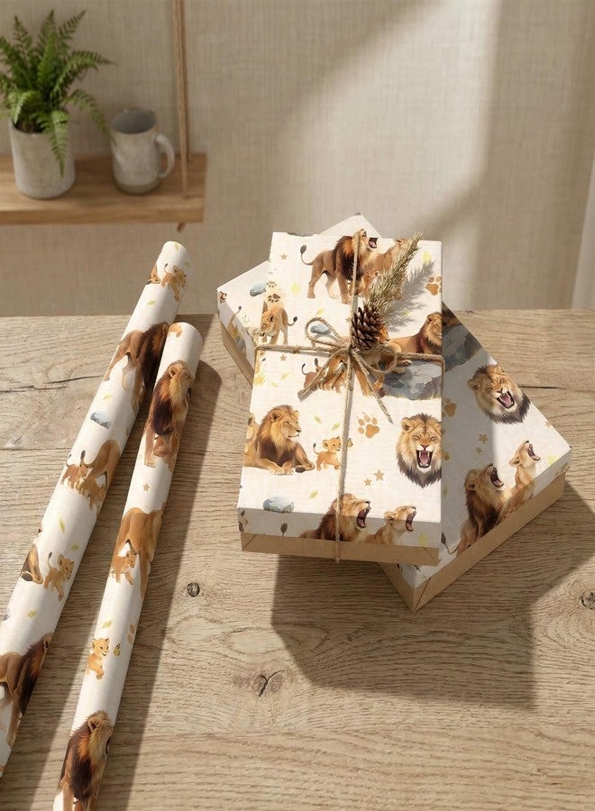 Pineraap Lion Wrapping Paper Roll, 17In x 16.4Ft - Mini Roll - African Wildlife Lions Gift Wrap Paper with Paw Print Design for Kids Birthday, Baby Shower, Jungle Theme Party, Safari Enthusiast - Image 5