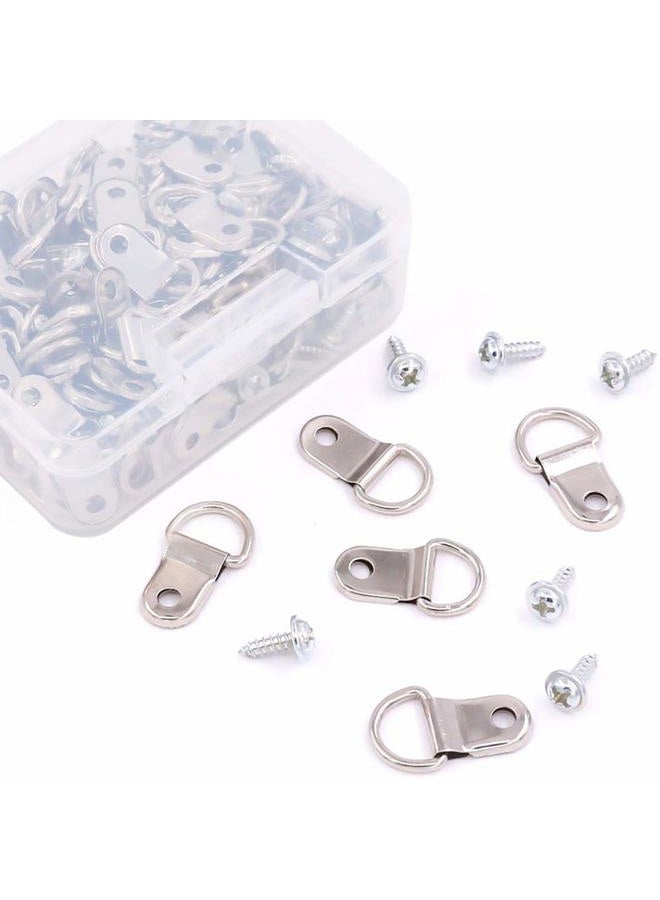 Rustark 110Pcs Silver Metal D Ring Picture Hangers Frame Hanging Hangers Single Hole with Screws for Picture Painting Frame Cross-stitch - Image 1