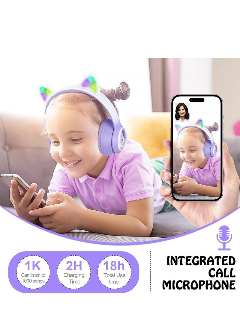 تمويل سماعات أذن لاسلكية بتصميم على شكل قطة، سماعة رأس لاسلكية ستيريو قابلة للطي، سماعات رأس بلوتوث للألعاب، ميكروفون عالي الدقة، إضاءة RGB، بلوتوث 5.3 متوافق مع الهواتف الذكية وأجهزة الكمبيوتر اللوحية - Image 4