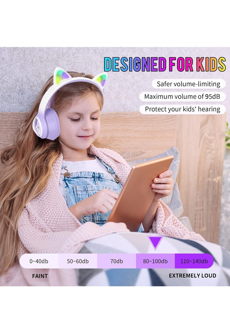 تمويل سماعات أذن لاسلكية بتصميم على شكل قطة، سماعة رأس لاسلكية ستيريو قابلة للطي، سماعات رأس بلوتوث للألعاب، ميكروفون عالي الدقة، إضاءة RGB، بلوتوث 5.3 متوافق مع الهواتف الذكية وأجهزة الكمبيوتر اللوحية - Image 5