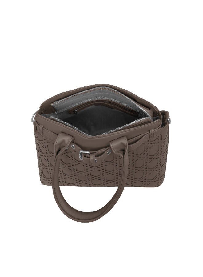 Foska Women’s Structured Shoulder Bag – Geometric Textured Design with Top Handles & Adjustable Strap – Taupe - Image 5