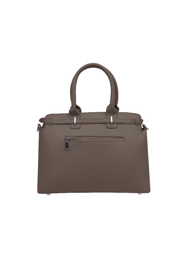 Foska Women’s Structured Shoulder Bag – Geometric Textured Design with Top Handles & Adjustable Strap – Taupe - Image 4