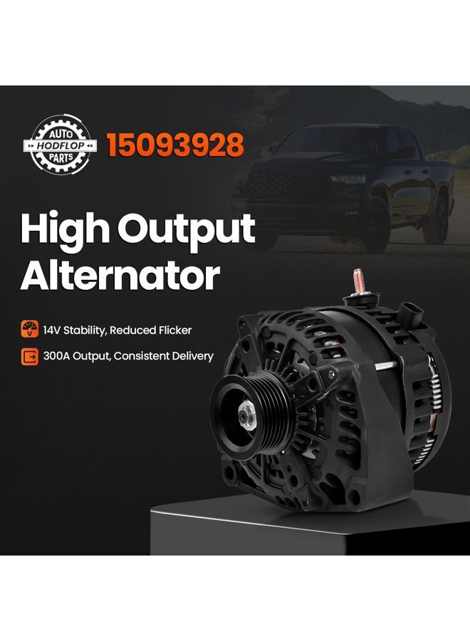 hodflop 15093928 14V 300Amp High Output Alternator Compatible with Cadillac Escalade & Chevy Avalanche Suburban Tahoe & GMC Yukon 2007-2011 & Hummer H2 2008-2009, 4.3/4.8/5.3/6.0/6.2/6.6L 15857608 15905871 - Image 2