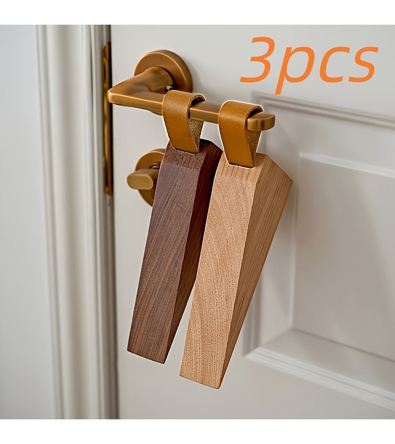 3pcs Solid Wood Door Protector Creative Anti Closing Door Plug With Anti Slip Mat - Image 1