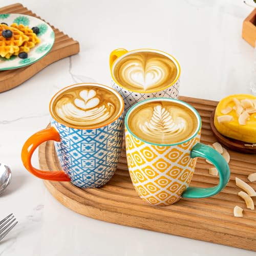 Cerkik Ceramic Coffee Mugs Set - 16 Oz Large Porcelain Tea Cups with Handle for Women Men Cocoa Latte Cappuccino - Christmas Housewarming Gift - Microwave Dishwasher Safe - Set of 6 - Assorted Colors - Image 3