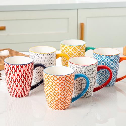Cerkik Ceramic Coffee Mugs Set - 16 Oz Large Porcelain Tea Cups with Handle for Women Men Cocoa Latte Cappuccino - Christmas Housewarming Gift - Microwave Dishwasher Safe - Set of 6 - Assorted Colors - Image 5