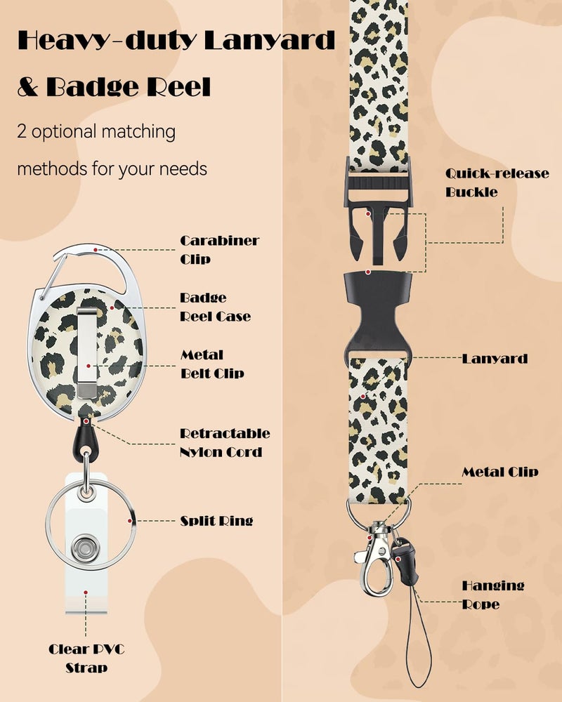 Uniclife Fashionable Sliding Badge Holder Leopard Print Plastic Case with Retractable Badge Reel Carabiner Clip & Detachable Lanyard Strap Vertical Card Protector for Worker Nurse Teacher Student - Image 5