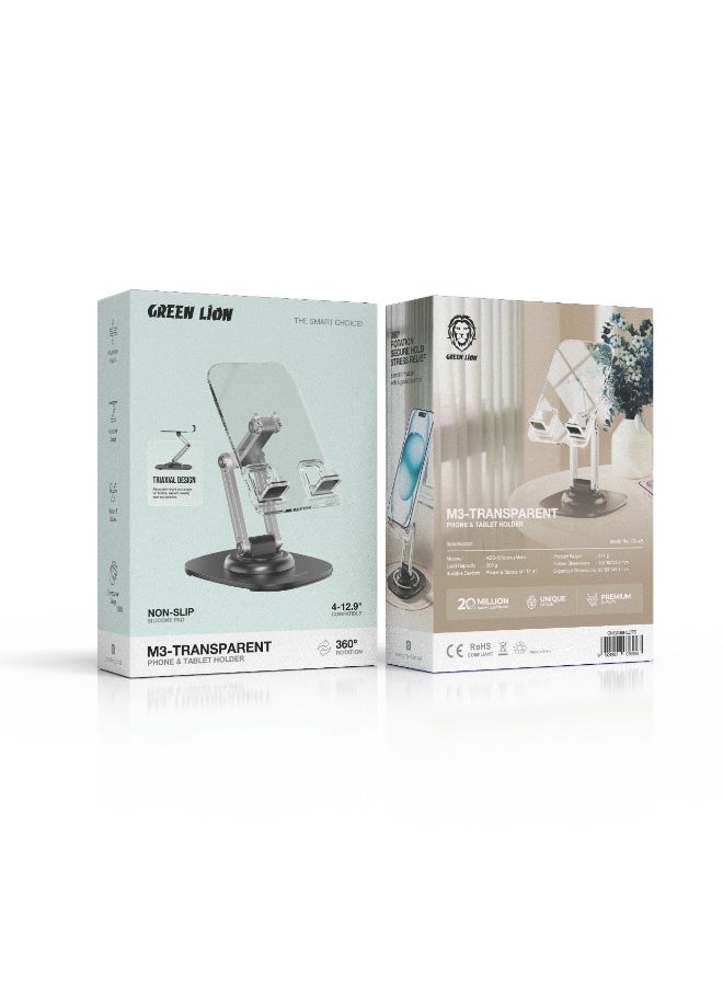 GREEN LION M3-Transparent Phone & Tablet Holder / Compatible with 4-12.9" Devices / Secure & Stable / Foldable Design / Adjustable Height - Black/ Clear - Image 3