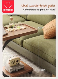 Hompenny Multi-Functional C-Shaped End Table | Movable Sofa Coffee Table | Bedroom Nightstand | Luxury Wood Grain Small Table | 360° Swivel Wheels | Easy Storage  - Image 4