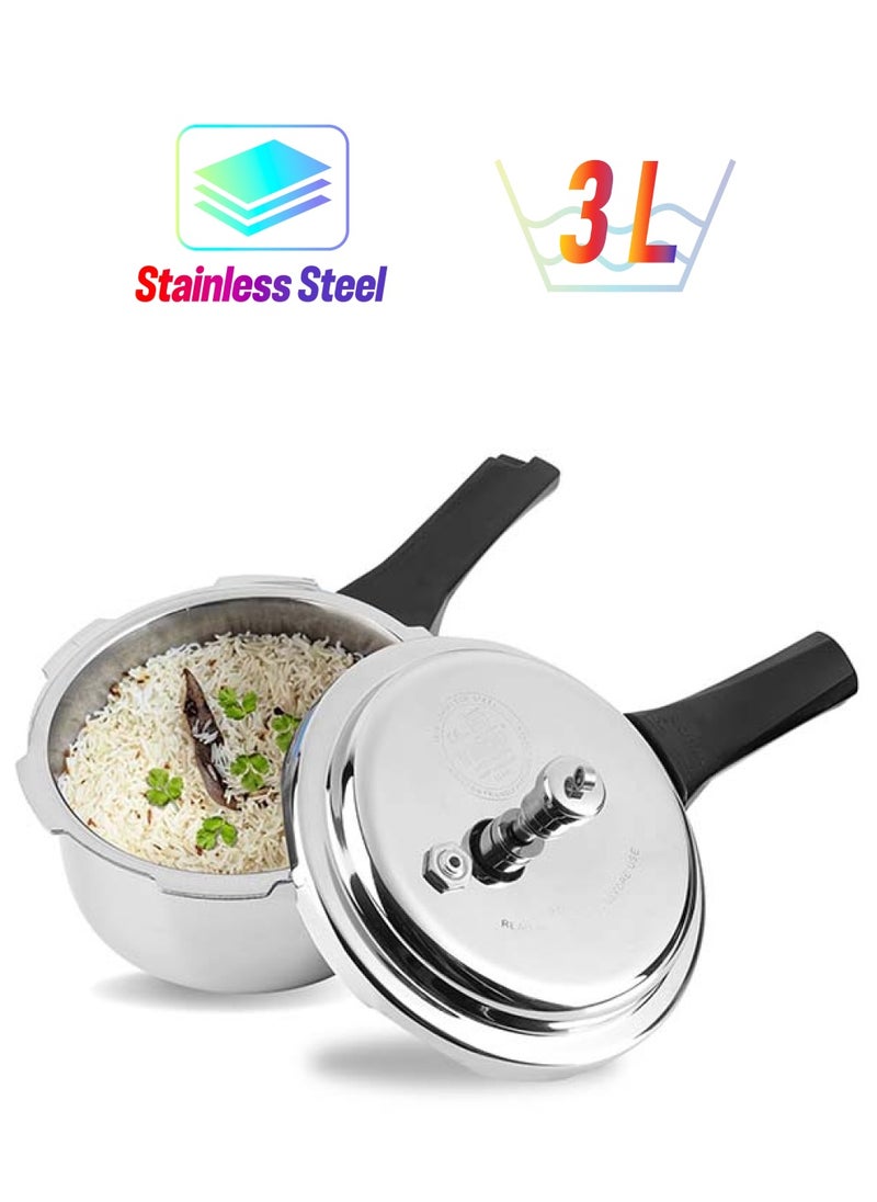 VINOD 3Liters Vinod Platinum Triply Stainless Steel Outer Lid Pressure Cooker 3 Litre Capacity - ISI Certified, Silver, Induction Friendly, Pressure Cooker for Home Cooking Silver  - Image 1