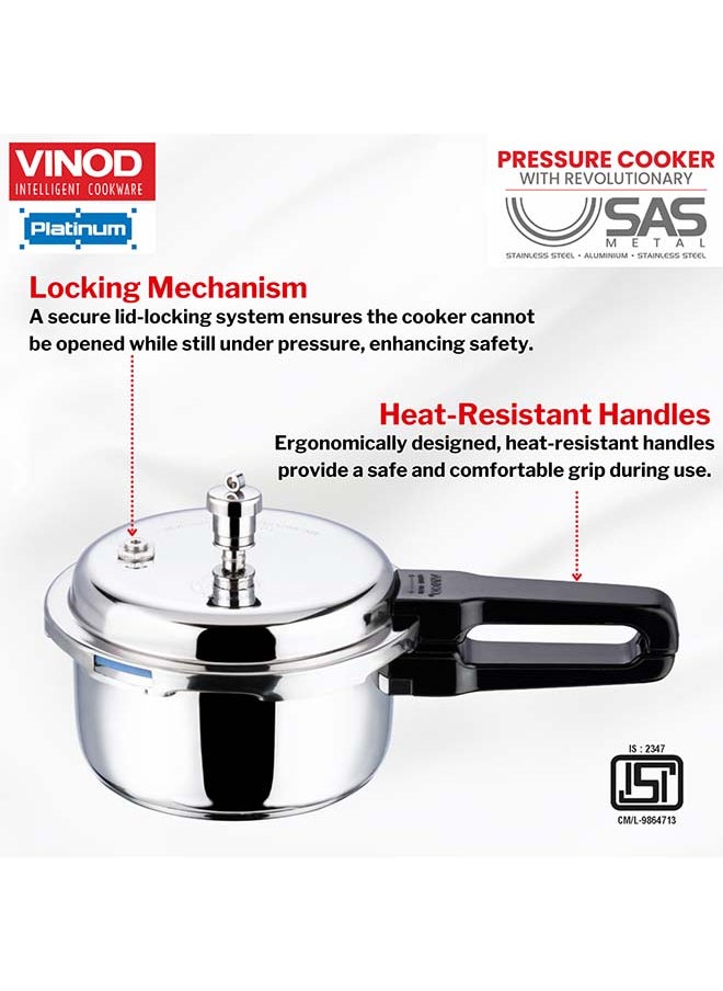 VINOD 3Liters Vinod Platinum Triply Stainless Steel Outer Lid Pressure Cooker 3 Litre Capacity - ISI Certified, Silver, Induction Friendly, Pressure Cooker for Home Cooking Silver  - Image 5